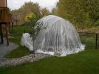 Cover with 1 sheet of greenhouse poly, anchor with stone
